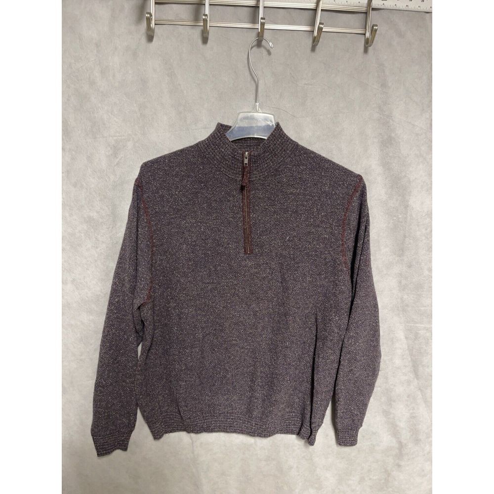 32‎ Bar Blues Sweater Men XL Maroon Gray 1/4 Zip Wool Silk Mock Neck Pullover